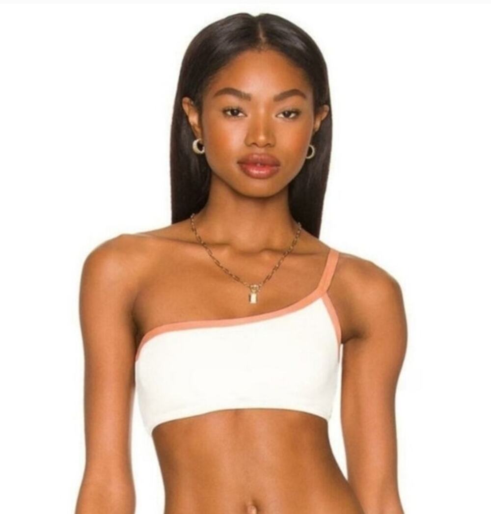 L*Space Axel Bikini Top in Cream & Orange Size Small NWT One Shoulder